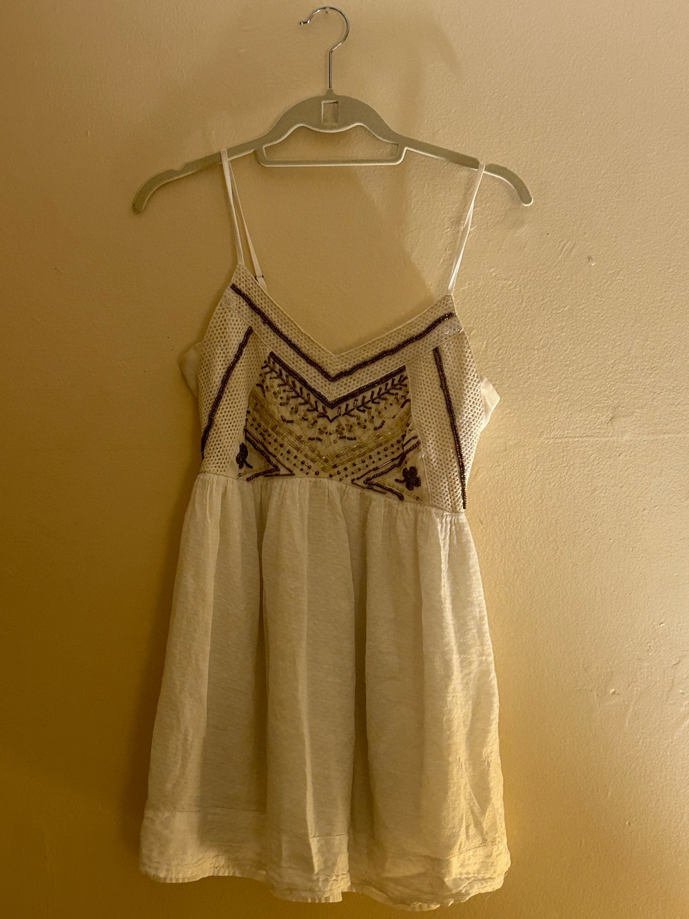 Embroidered Eggshell White Spaghetti Strap Sundress